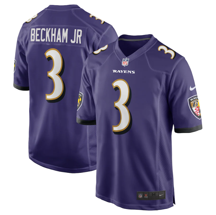 Men's Baltimore Ravens #3 Odell Beckham Jr. Purple Game Jersey